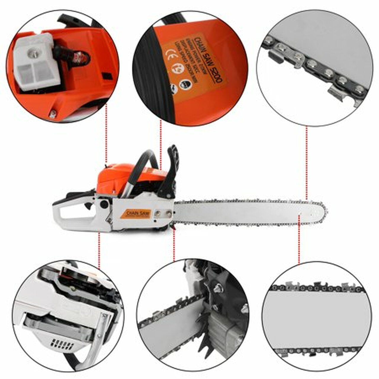 Hot Selling 22' 52CC Gasoline Chainsaw Cutting Wood Gas Sawing Aluminum Crankcase Chain Saw