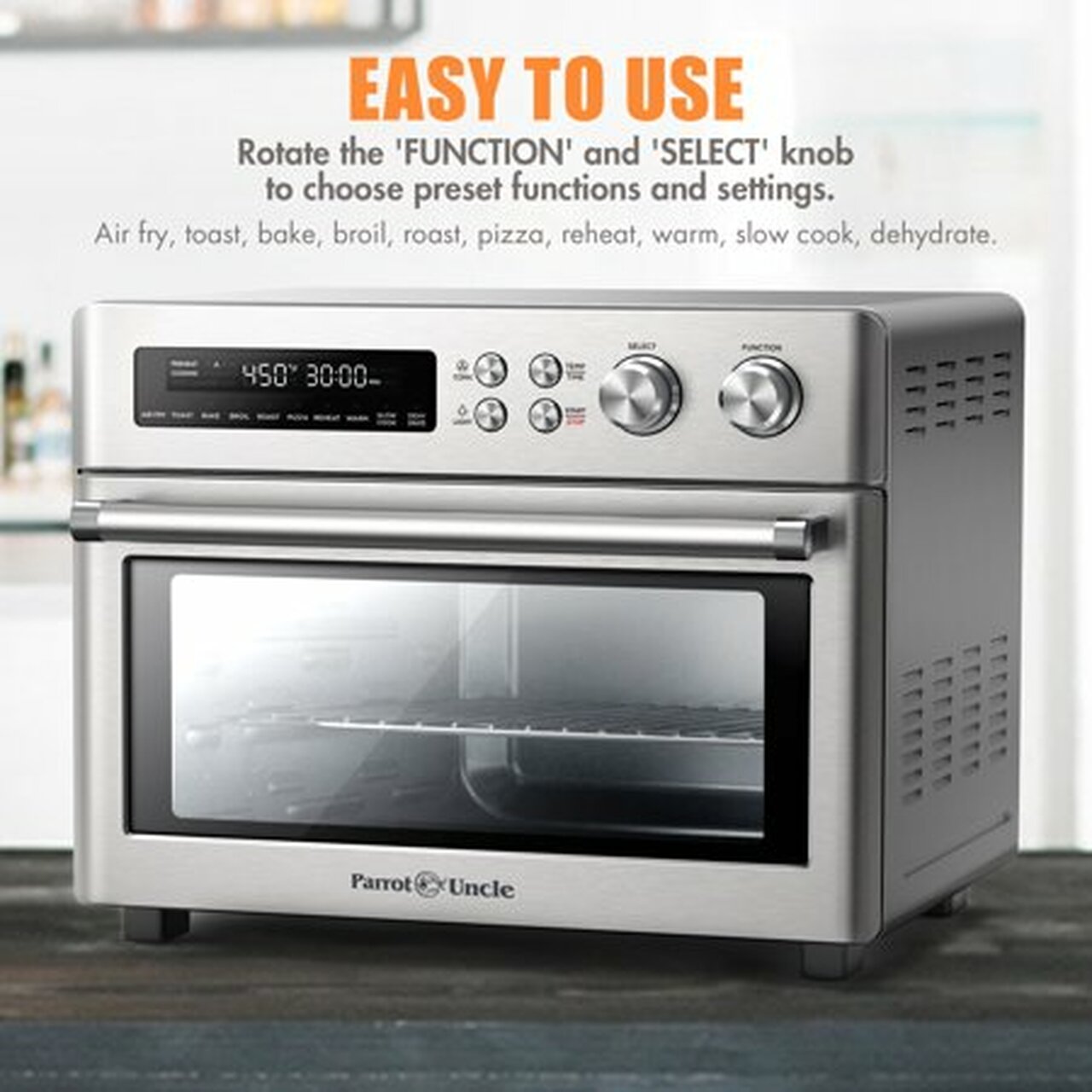 Convection Toaster Oven 10-in-1 Air Fryer 6 Slice, 1750W, 26.5 QT Capacity, Stainless Steel