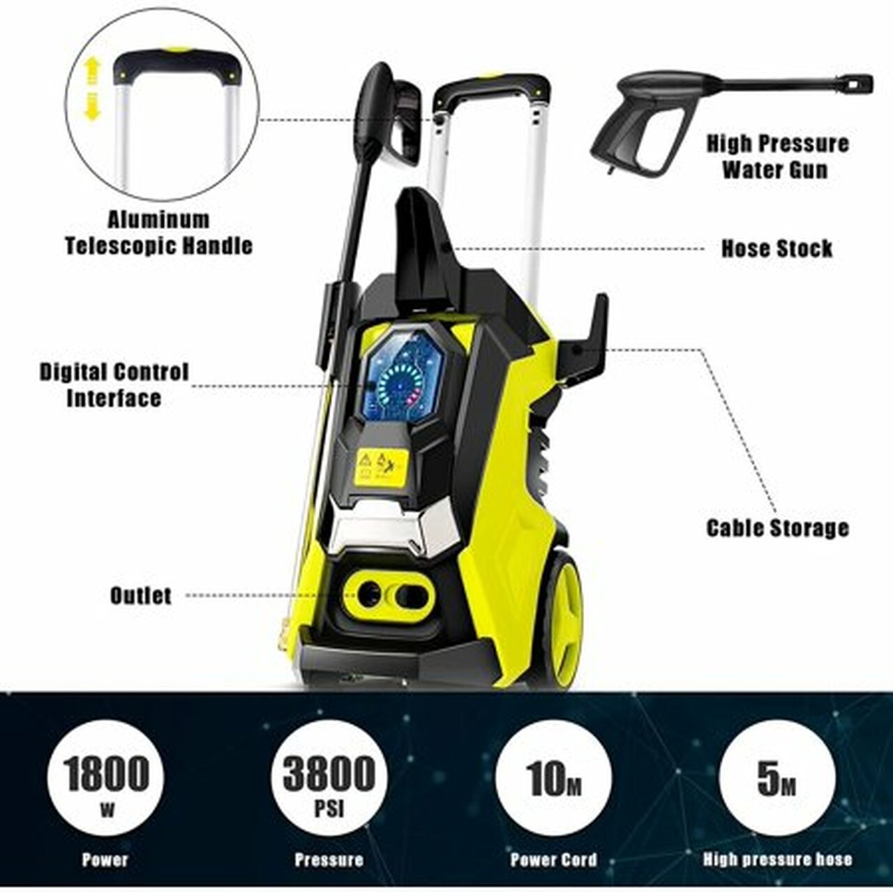 TEANDE 3800 PSI Pressure Washer, Electric 1800W High Pressure Power Washer Machine2.80 GPM Professional Washer Cleaner with Touch Screen and 5 Nozzles