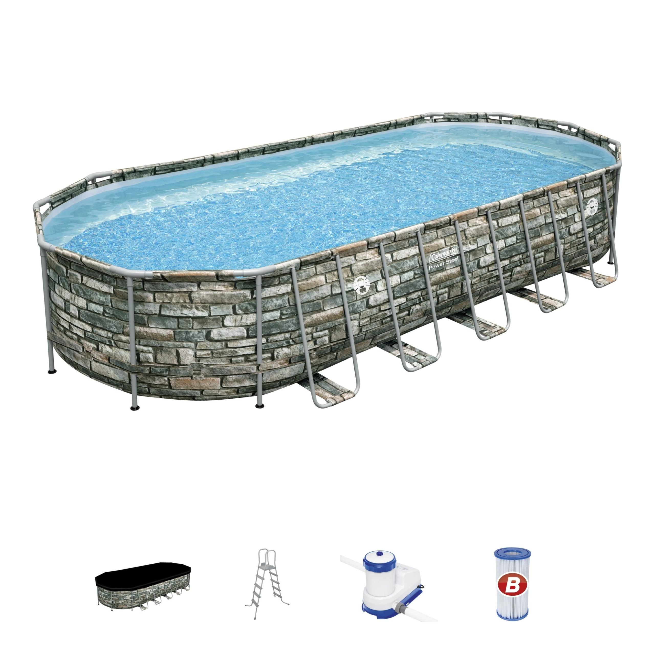 Swimming Pool-Coleman 26' x 12' x 52' Oval Above Ground Pool Set