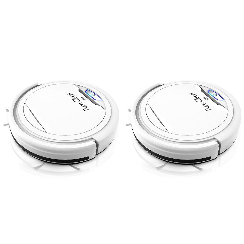 Pyle PUCRC25 PureClean Smart Automatic Robot Vacuum Compact Powerful Home Cleaning System for All Indoor Floor Surfaces, White (2 Pack)