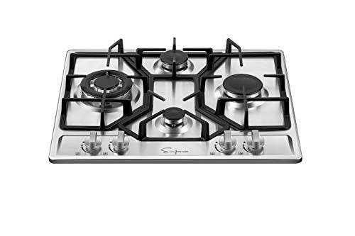 Empava 24 Inch Gas Cooktop Professional 4 Italy Sabaf Burners Stove Top Certified with Thermocouple Protection in Stainless Steel, Silver