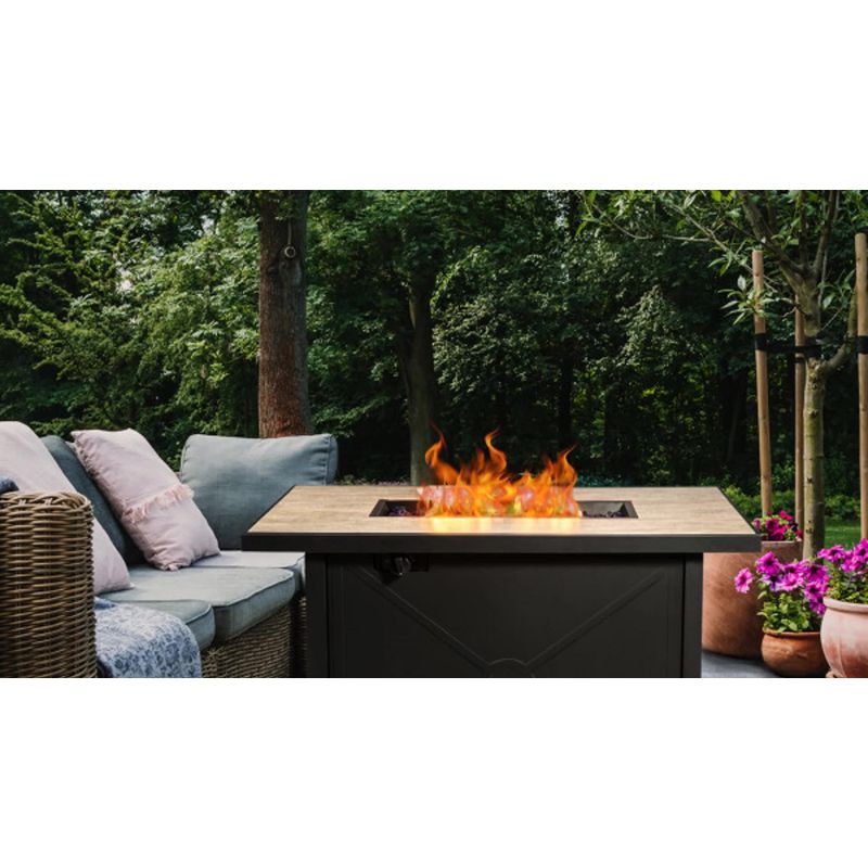 Farmhouse 28″ Steel Ceramic Propane Gas Fire Pit Table – Black/Brown – Teamson Home