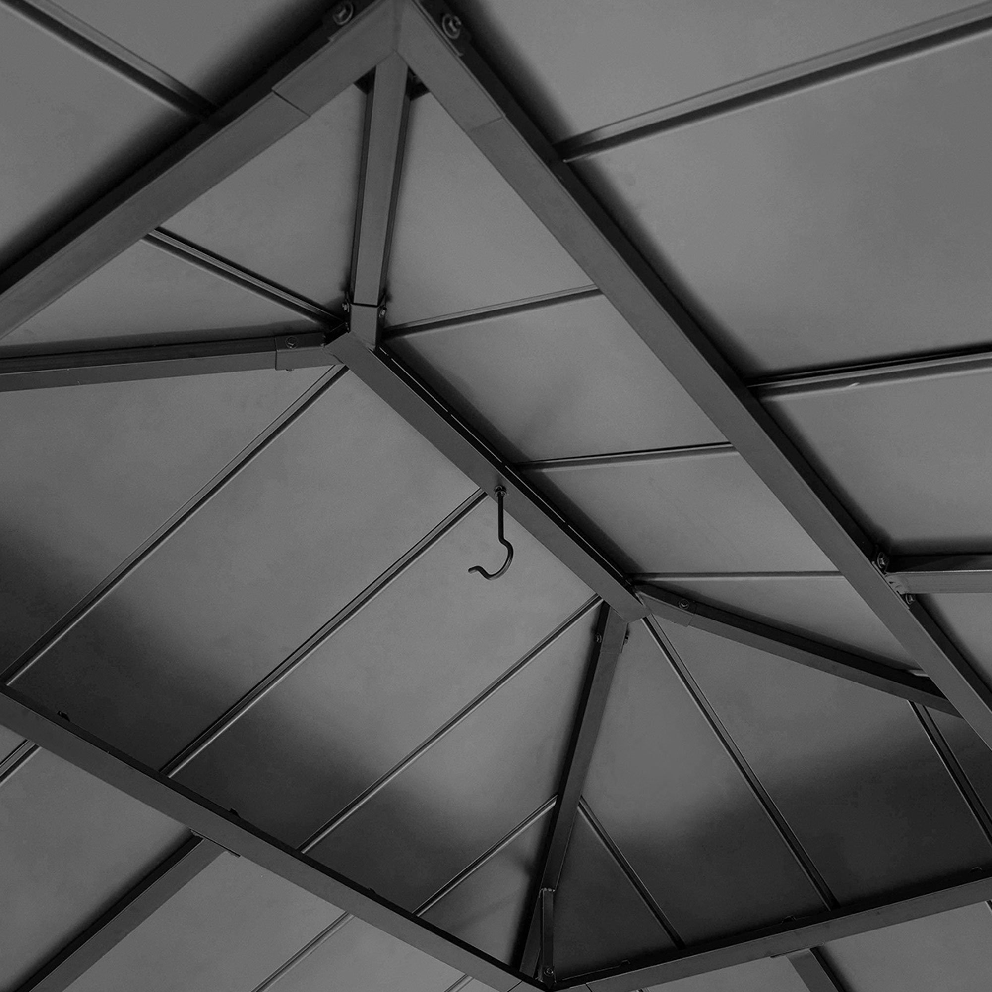 Sunjoy Black Archwood 11 ft. x 13 ft. Cedar Framed Gazebo with Hook and Steel Roof