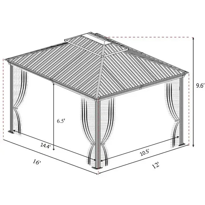 Alexander 16 Ft. W X 12 Ft. D Aluminum Patio Gazebo