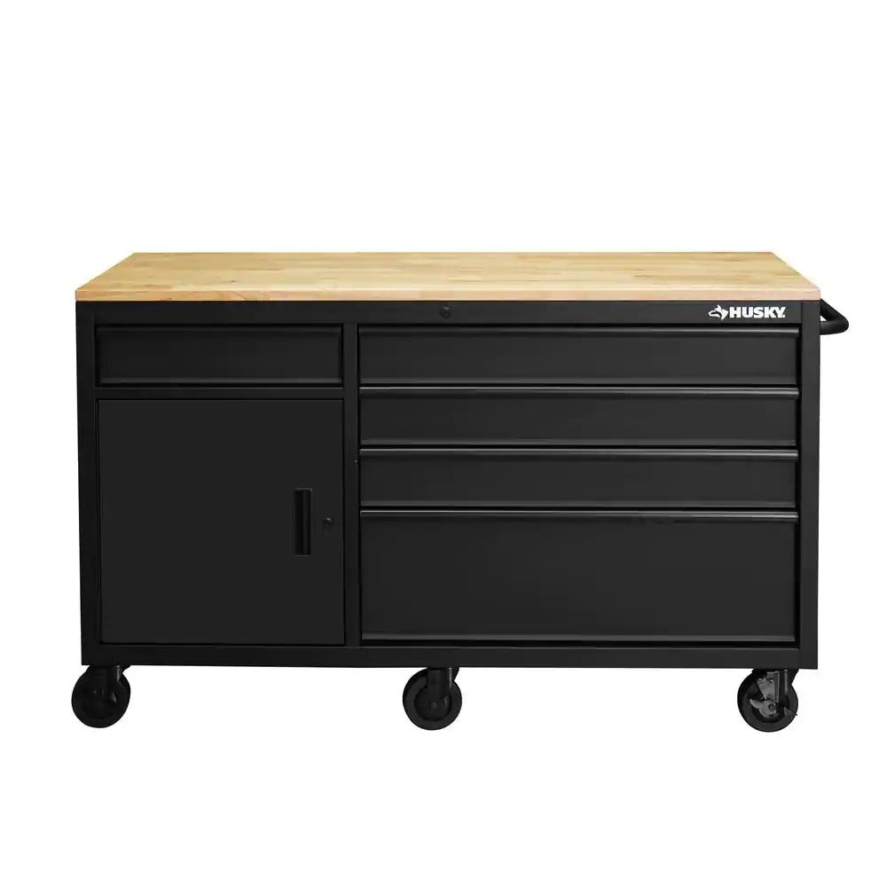 62 in. 5-Drawer 12-Door Mobile Workbench, Matte Black