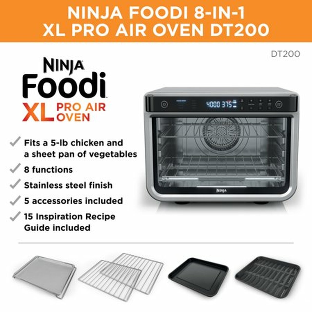 Ninja® DT200 Foodi™ 8-in-1 XL Pro Air Fry Oven, Large Countertop Convection Oven