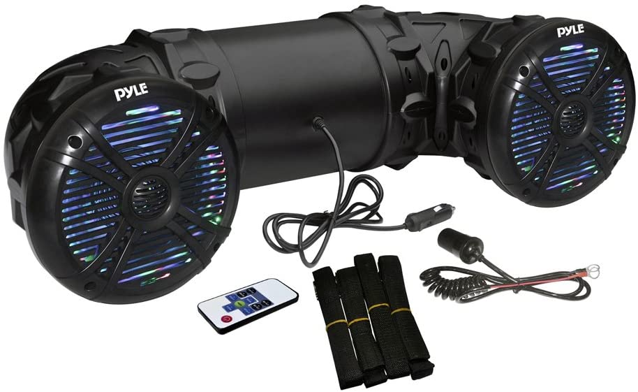 Pyle Marine ATV Powered Speakers – 4.0 Wireless Bluetooth, 800 Watt, Color Changing LED Lights, IP44 Waterproof, 6.5″ Dual Audio Sound System for UTV, Golf Carts, Jetski and Snowmobile – PLATV65BT