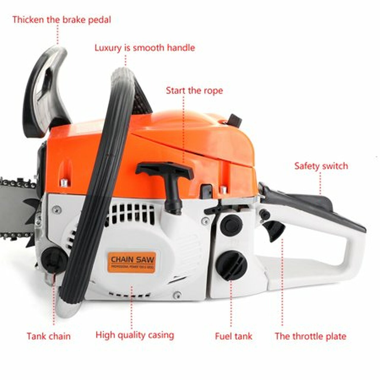 Hot Selling 22' 52CC Gasoline Chainsaw Cutting Wood Gas Sawing Aluminum Crankcase Chain Saw