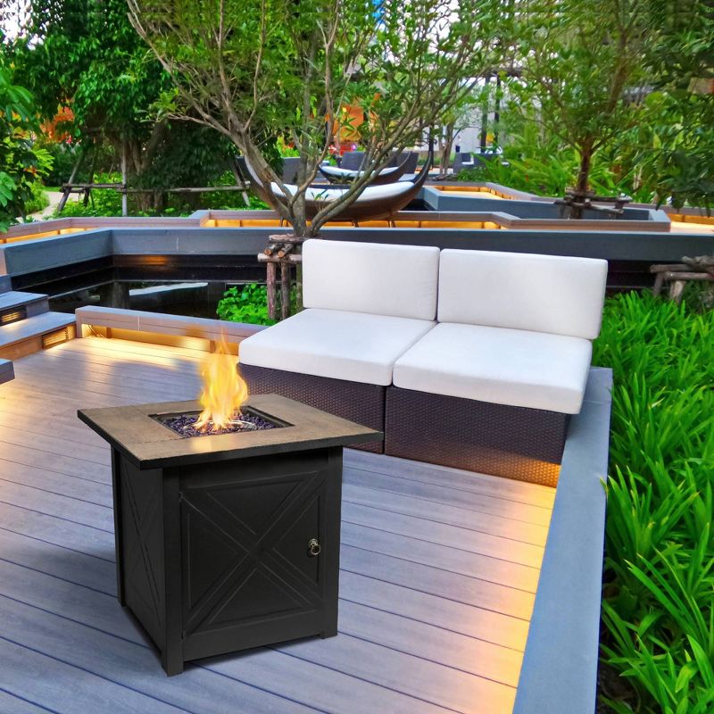 Farmhouse 27″ Square Steel Ceramic Propane Gas Fire Pit Table – Teamson Home