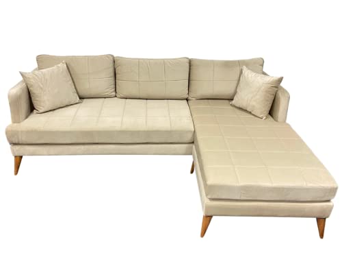 Chelsea Reversible Sectional Sofa Chaise Fabric L-Shape 89'' Wide Firm Retro Mid Century Modern Couch for Small to Medium Size Living Room (Beige)