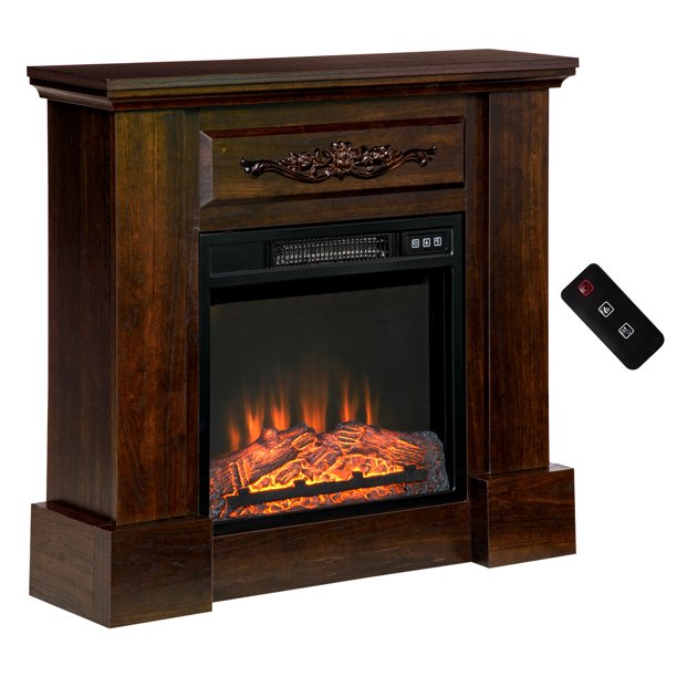 HOMCOM Electric Fireplace 1400W, Brown