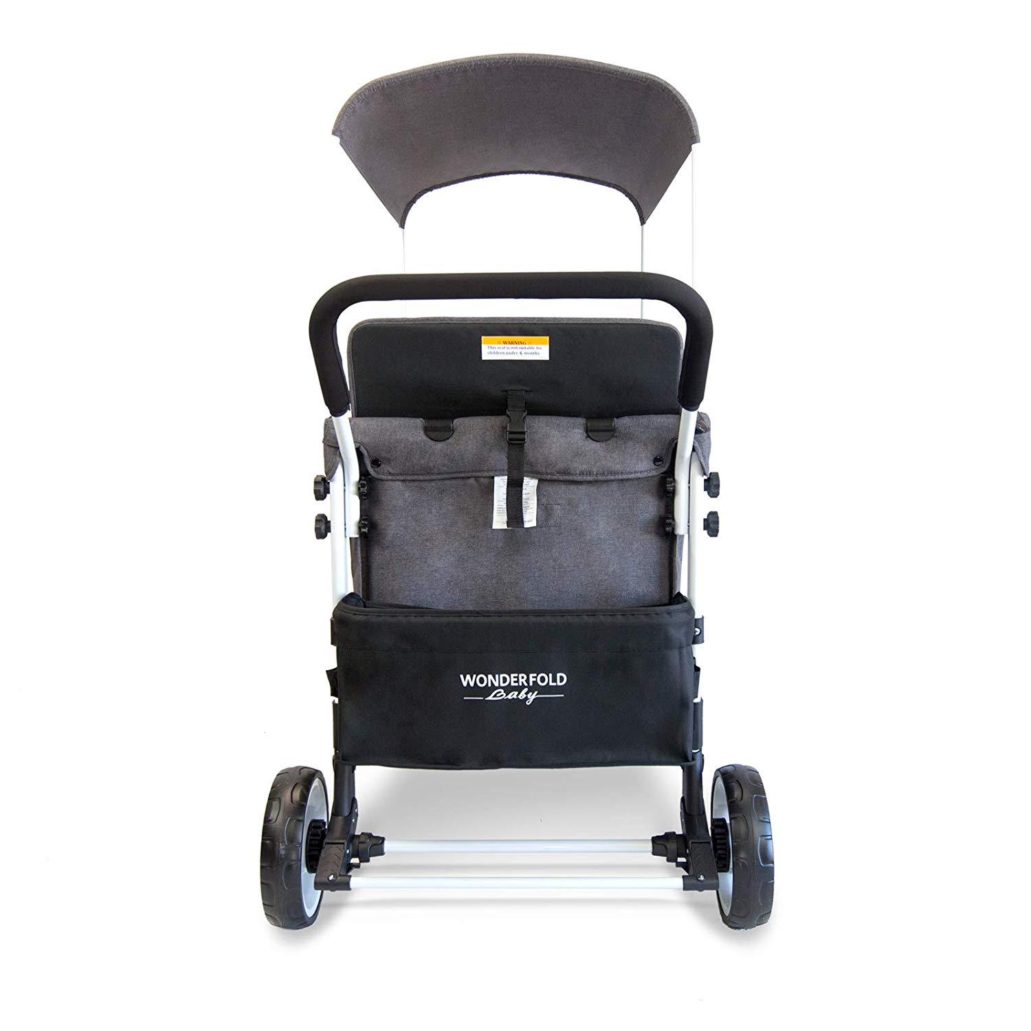 WonderFold Baby Multi-Function Folding Quad Stroller Wagon with Removable Canopy and Seats Gray New
