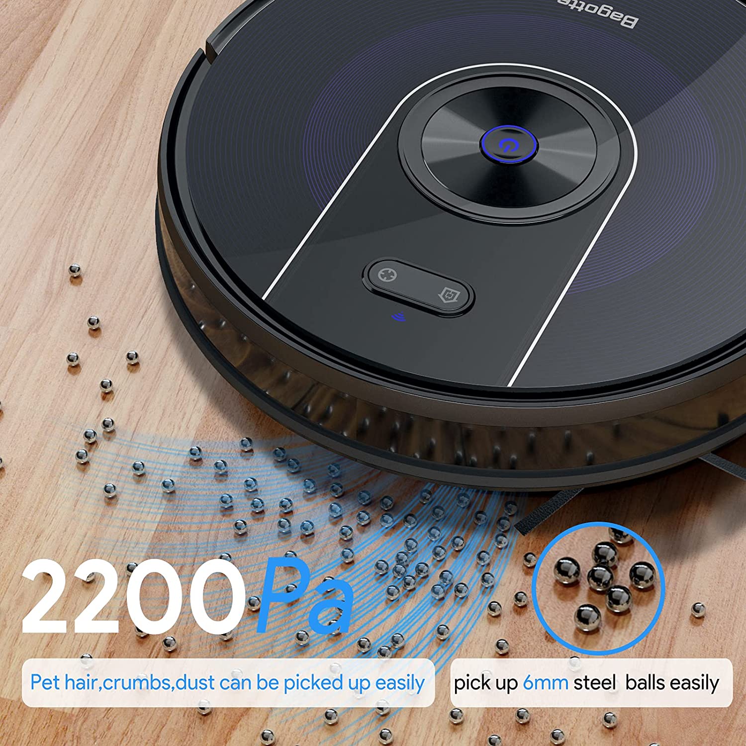 Bagotte BG800 2200PA Wi-Fi Robotic Vacuum Wet/Dry Cleaner New