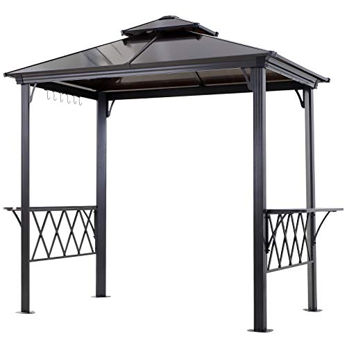 Outsunny 2-Tier 8.3 ft Outdoor Patio BBQ Canopy Gazebo with 2 Separate Shelves for Serving & 6 Hooks for Utensils