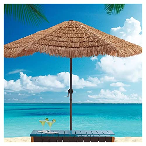 ZHIFENGLIU Beach Straw Parasol Umbrella, 240cm Outdoor Garden Tiki Umbrella with Hand Crank Handle, Raffia Umbrella for Garden Pool Patio