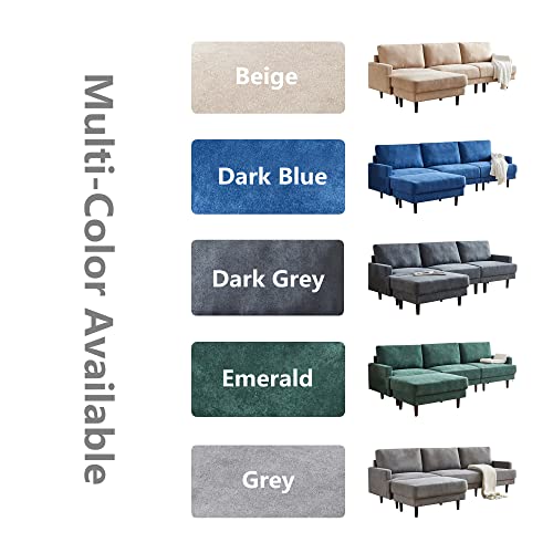 104.6'' Square Arm Modular Sofa L Shape Convertible Sectional Deep Sofa with Reversible Chaise Lounge, 3 Seater Couch for Living Room, Beige