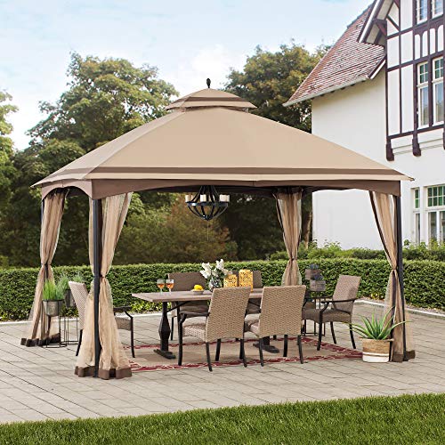 Sunjoy Pendleton 10.5 x 13 ft. 2-Tier Steel Gazebo, Tan & Brown