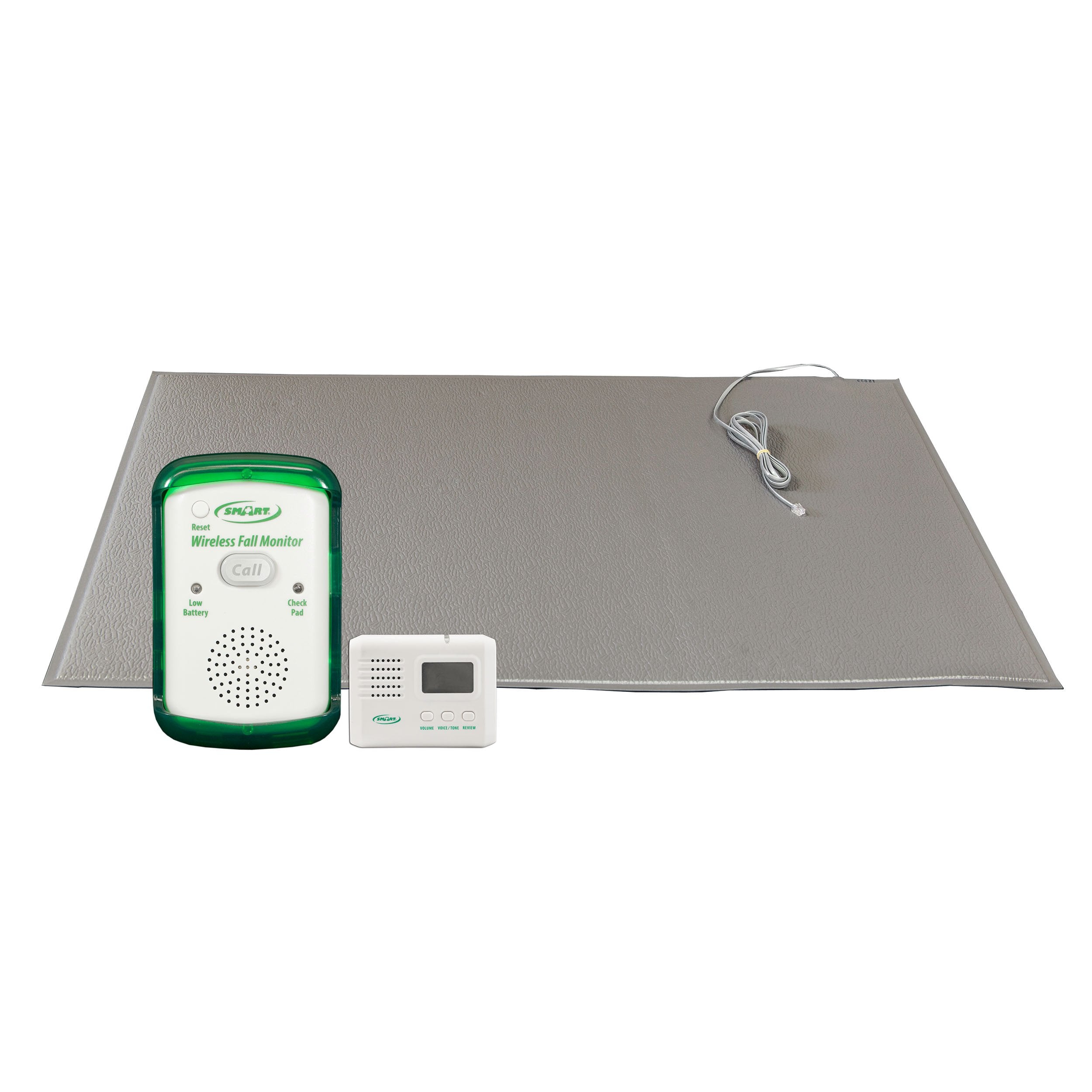 Smart Caregiver Wireless Fall Monitor with Weight-Sensing Floor Mat and LCD Pager System