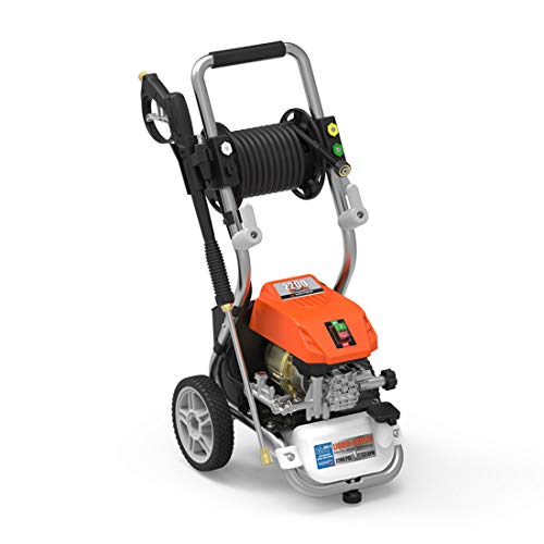 YARD FORCE YF2200LC, 1.2 GPM, 13 amp Water-Cooled Motor, 25' “Live” Hose Reel & Bonus Turbo Nozzle, 1 Gallon Soal Tank 2200 Psi Electric Pressure Washer, Orange/Black