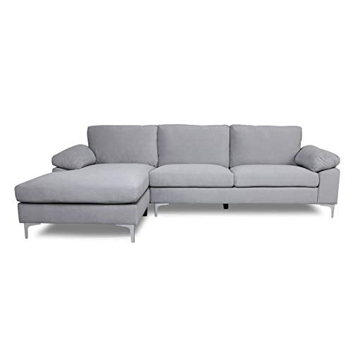 Sectional Sofa with Chaise Lounge,L-Shaped Couch for Living Room,Velvet Fabric,Metal Legs,Grey Couch