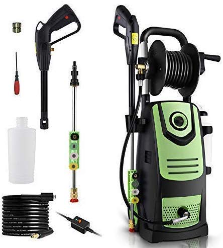 Suyncll 3800 PSI 2.8GPM Electric Pressure Washer Electric Power Washer with Soap Bottle and Hose Reel (Green)