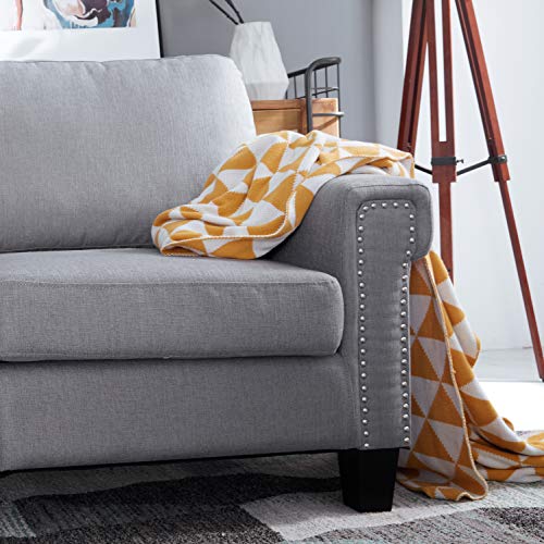 2 Piece Mid Century Modern Upholstered Sofa and Loveseat Sets Couch Living Room Furniture, Gray