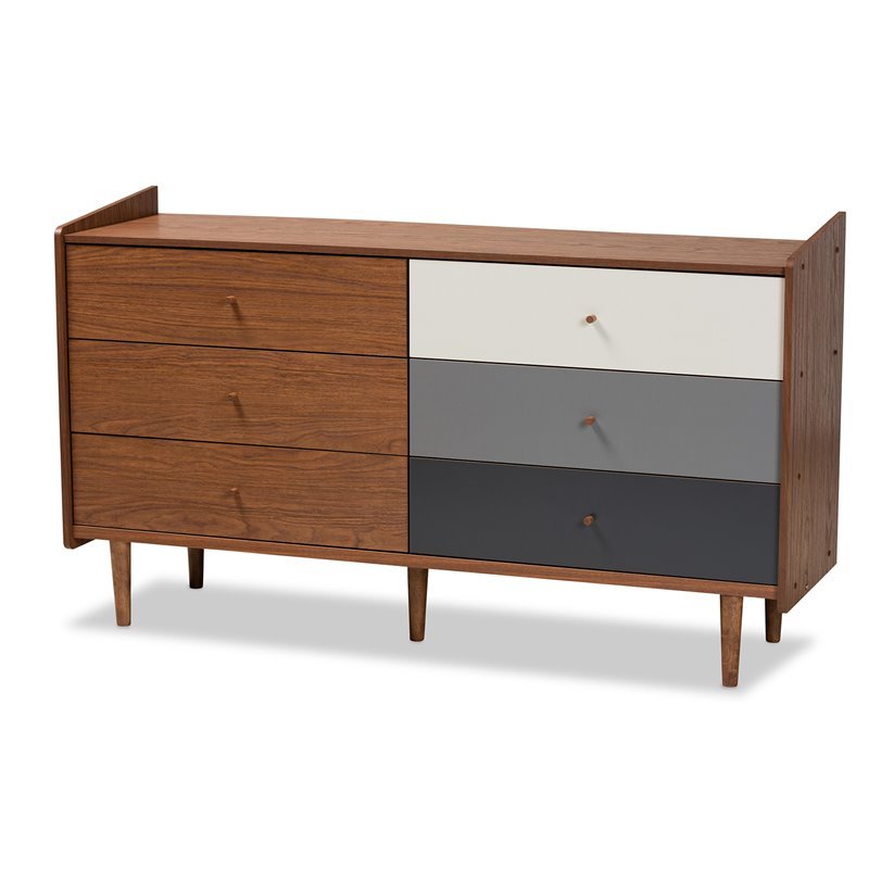 Halden Walnut Brown and Grey Finished Wood 6-Drawer Dresser