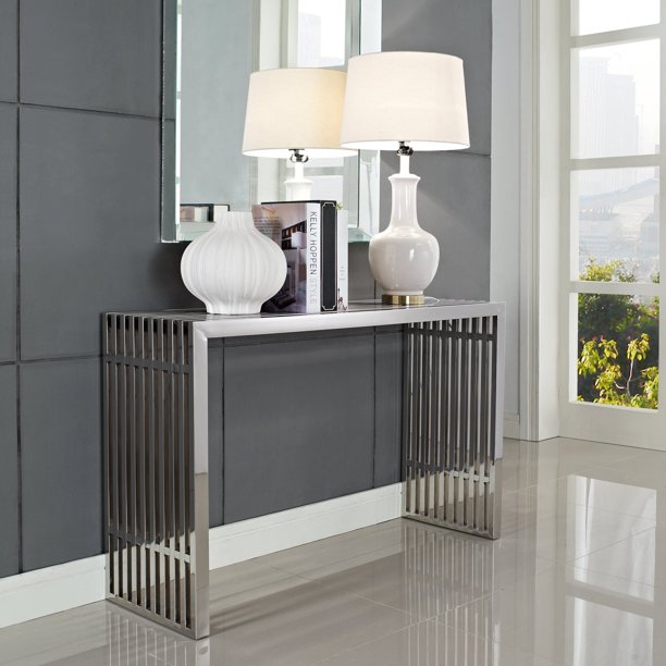 Home Decor Modway Gridiron Console Table, Silver
