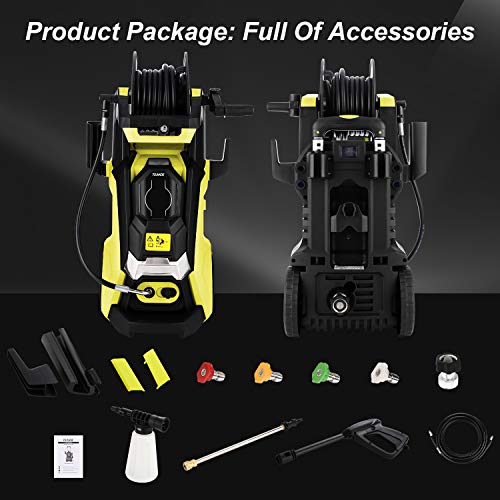 TEANDE Smart Pressure Washer 3800 PSI Electric High Powerful Touch Screen 3 Gear Level with Telescopic Handle, Hose Reel (Yellow)