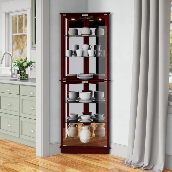 Olivian 26'' Wide Mirrored Back Curio Cabinet with Lighting