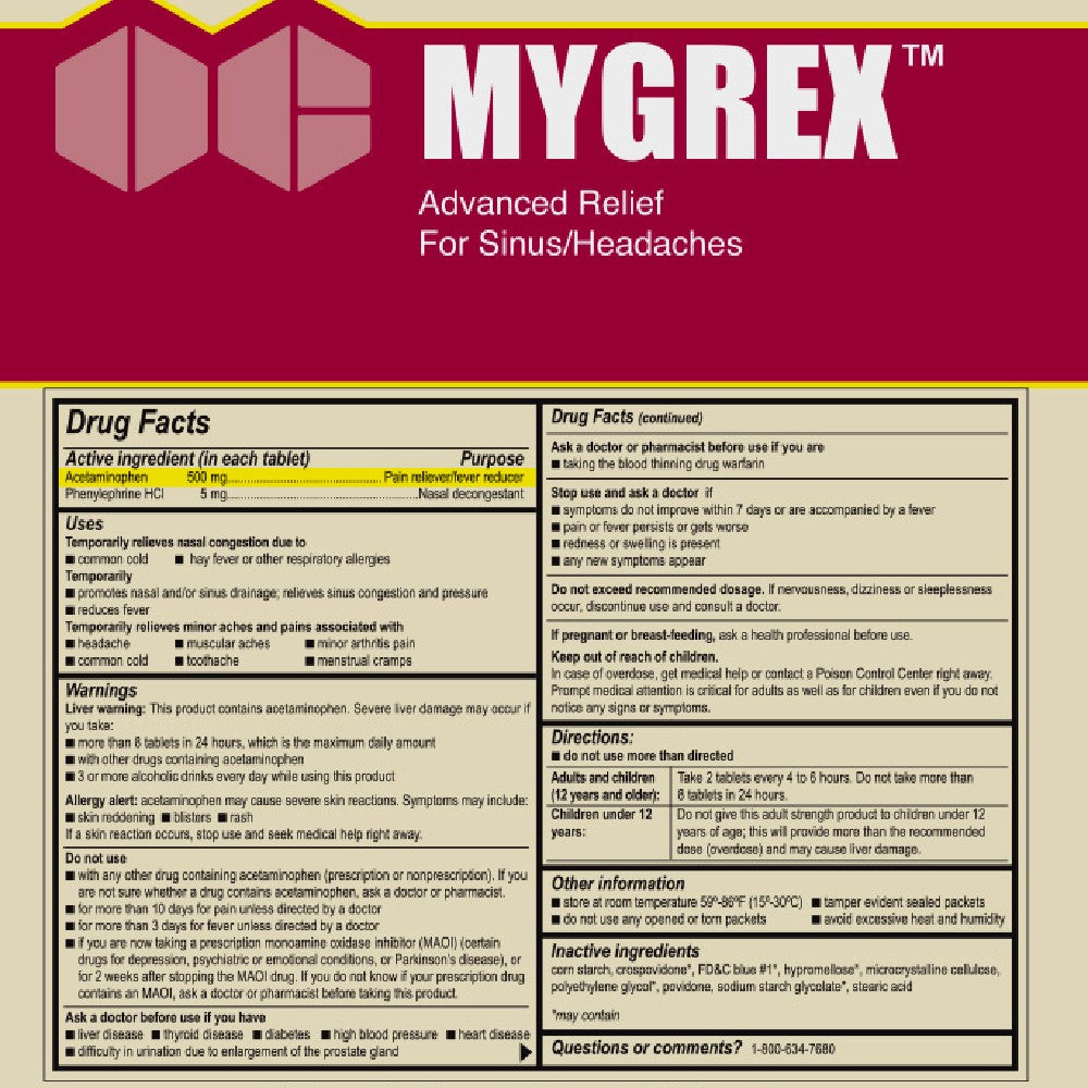 Medique Mygrex Advanced Headache Pain Relief Tablets - (150x2/box - 18 Boxes)