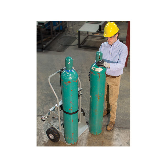 Justrite Double Cylinder Hand Truck, 10.5 Inch Pneumatic Wheels, Rear Casters