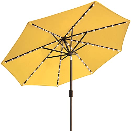 EliteShade Sunbrella Solar Umbrellas 9ft Market Umbrella with 80 LED Lights Patio Umbrellas Outdoor Table Umbrella with Ventilation and 5 Years Non-Fading Top,Sunflower Yellow