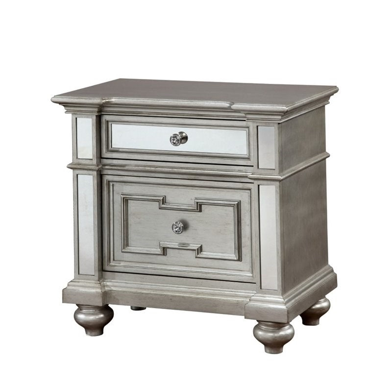 Farrah 2-Drawer Wood Nightstand in Silver