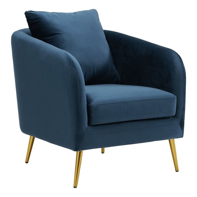 Zuri Accent Chair with Gold Legs in Navy Velvet