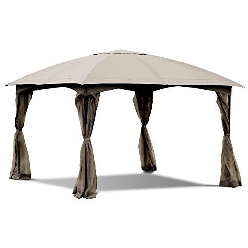 Tangkula 11.5 x 11.5 Feet Large Outdoor Gazebo, Fully Enclosed Canopy Gazebo with Netting, Patio Gazebo Shelter w/ 133 Square Feet of Shade for Patio Lawn Garden Beach Picnic