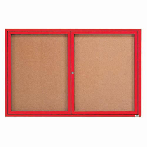 Aarco 2 Door Framed Enclosed Bulletin Board Red Powder Coat - 72