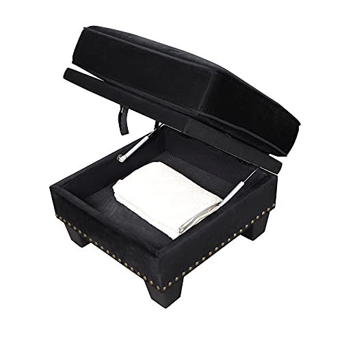 LUMISOL Velvet Sofa Couch with Rolled Arm L-Shaped Convertible Sectional Sofa with Ottoman and Nailhead Trim,Black