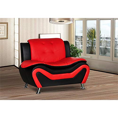 2 Piece Living Room Set with 2 Tone Sofa and Armchair in Black/Red