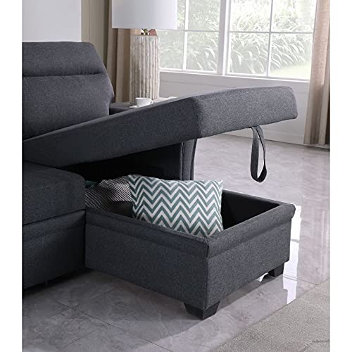 Devion Furniture Fabric Sectional Sofa Easy Assembly Pull Out Sleeper Bed in Gray