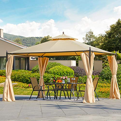 MELLCOM Outdoor Gazebo 10 x 12 FT Canopy Gazebo with Vented Soft Top and Steel Frame for Backyard, Party, Beige