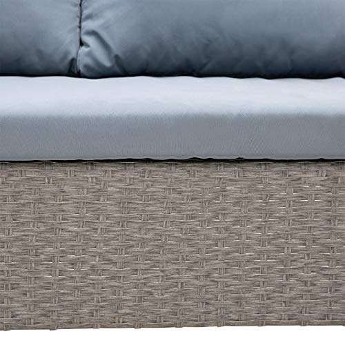 Outsunny 4 Piece Modern Outdoor Rattan Wicker Furniture Set with Dining Table Bench & Sofa for Patio & Backyard Grey