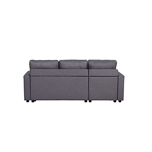 Kingway Furniture Hemus Linen Blend Reversible Sectional Sleeper Sofa with Pillows in Gray