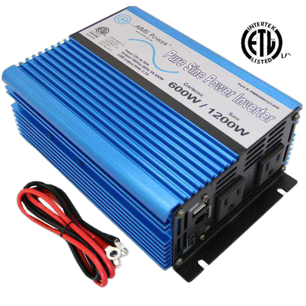 Aims Power PWRI60012120S 600 Watt Pure Sine Power Inverter w/ USB Port ETL Listed New