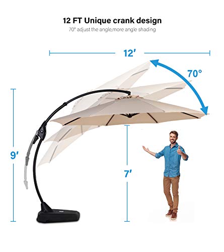 Aoboco Grand Patio Umbrella Napoli Advanced Curvy Aluminum Offset Umbrella, Patio Cantilever Umbrella with Base