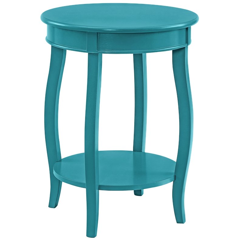 Powell Wren Round Wood End Table with Shelf in Teal Blue