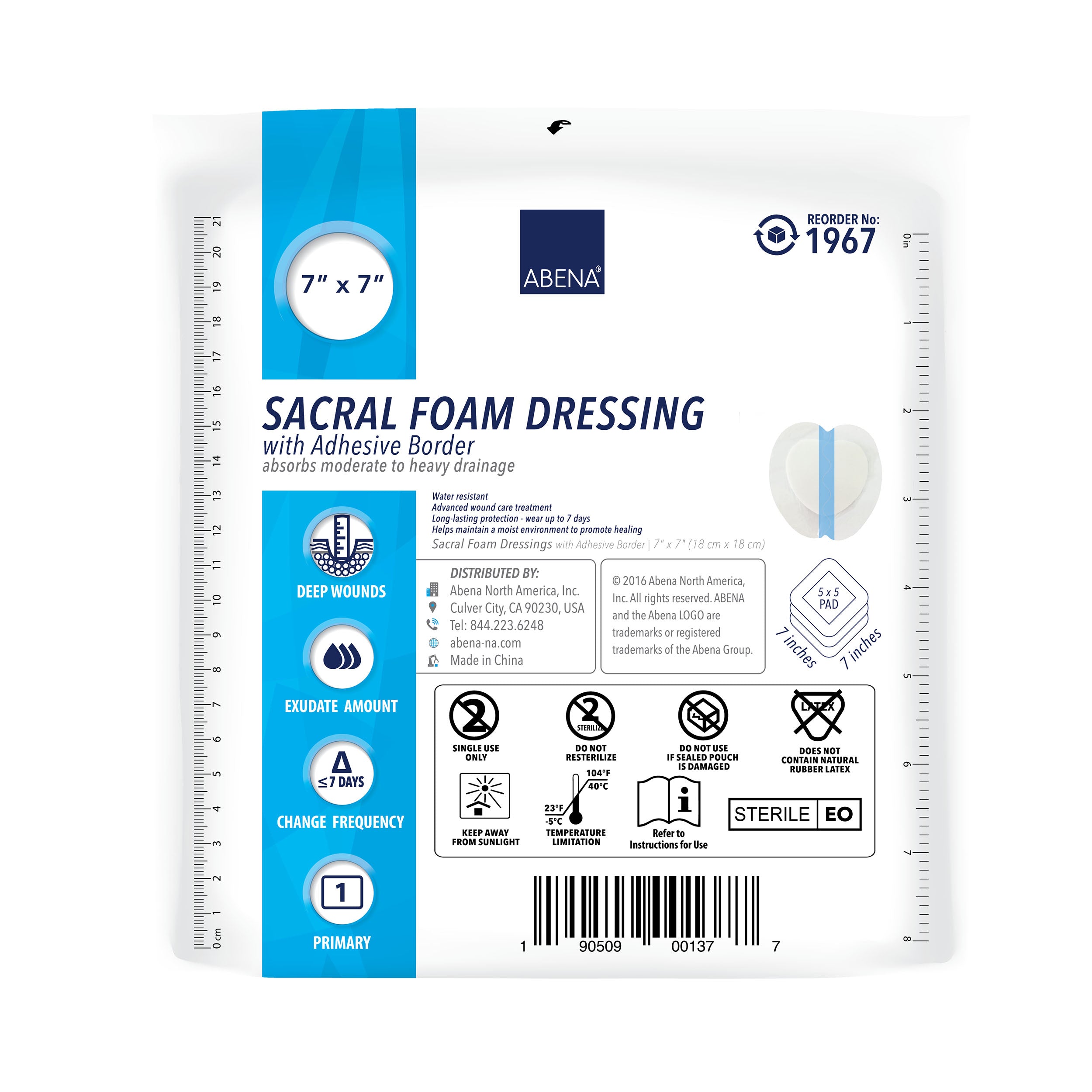 Abena Sacral Foam Dressing with Film Backing and Adhesive Border (5 Pieces per Box)
