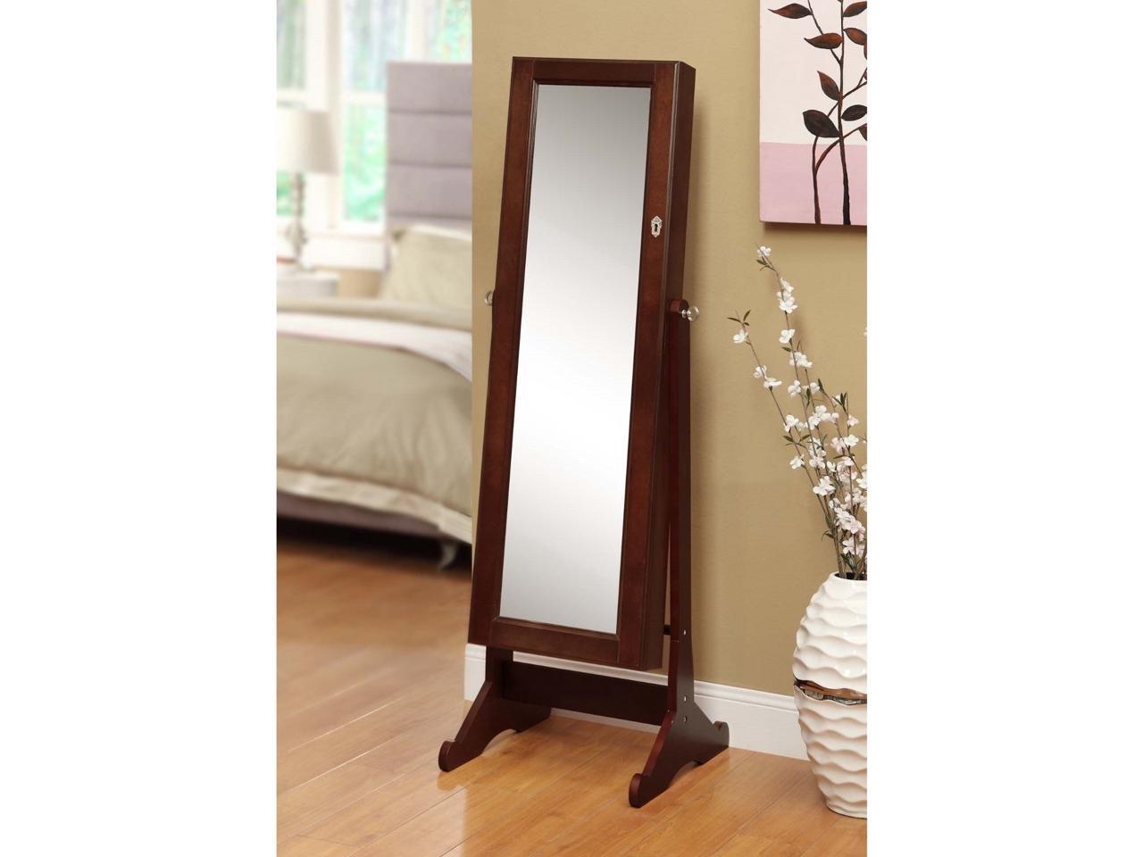 Premium Cherry Jewelry Cabinet Armoire Shelves Storage Organizer box Case with lock Full Length Cheval Mirror