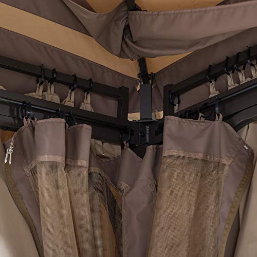 Sunjoy A101011700 Cristina 12x12 ft. Steel Gazebo with 2-Tier Hip Roof, Tan and Brown